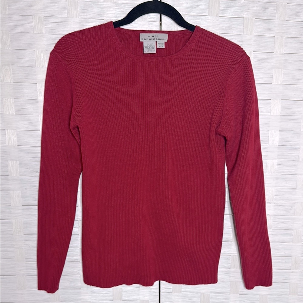 Vintage Eddie Bauer Red Ribbed Lightweight Sweater‎ Size Medium